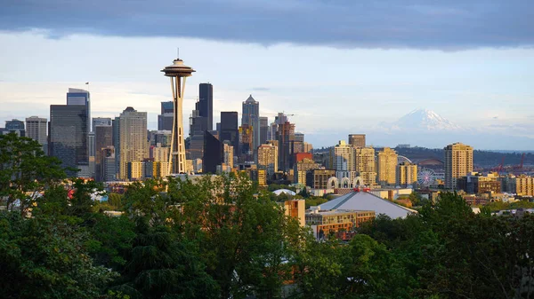 Gros Plan Paysage Urbain Seattle Par Une Journée Ensoleillée Été — Photo