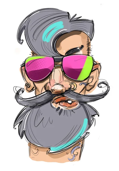 Бородатий Чоловік Сонцезахисними Окулярами Пірсингом Носі — стокове фото