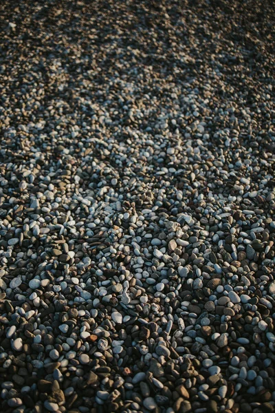 Eine Vertikale Aufnahme Von Kieselsteinen Die Vom Sonnenlicht Strand Beleuchtet — Stockfoto