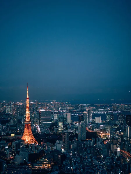 Japonya Daki Tokyo Şehir Manzarası Tokyo Kulesinin Büyüleyici Görüntüsü — Stok fotoğraf