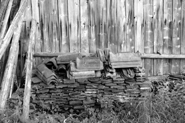 Plan Noir Blanc Tuiles Sur Les Planches Bois Sur Fond — Photo