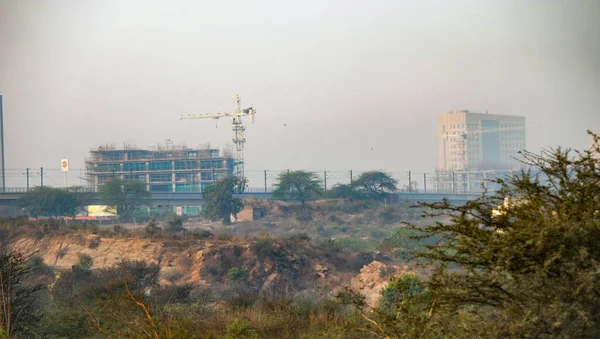 Vista Della Linea Della Metropolitana Delhi Dal Parco Diversità Bio — Foto Stock