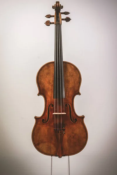 Tiro Vertical Violino Bonito Feito Mão Fundo Branco — Fotografia de Stock
