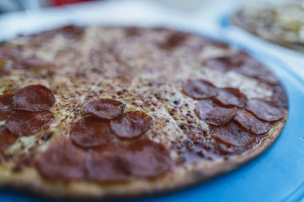 Tiro Foco Seletivo Pizza Saborosa — Fotografia de Stock