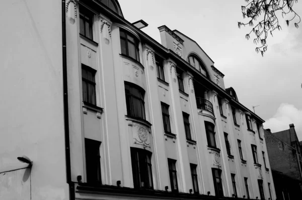 Grayscale Shot Fragment Classic Style Building Facade — Stock Photo, Image