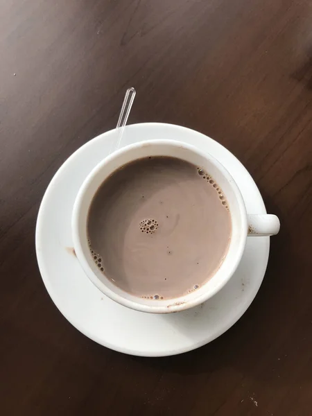 Top View Hot Chocolate Wooden Table — Fotografia de Stock