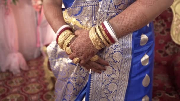 Gros Plan Une Mariée Indienne Portant Une Robe Ethnique Avec — Video