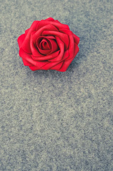 Single Vibrant Red Rose Gray Background Woolen Blanket — Stock Fotó