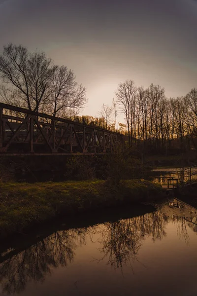 Scenic View Calm River Forest Sunset — Foto de Stock