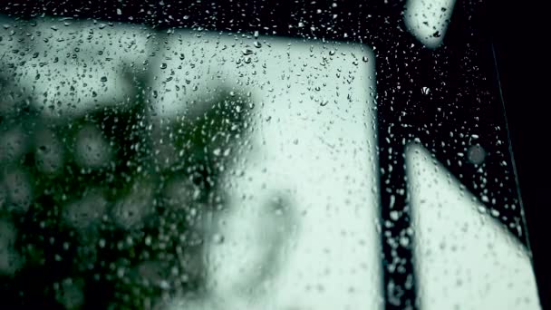 Eine Schöne Aufnahme Schwankender Äste Durch Ein Glasfenster Mit Regentropfen — Stockvideo