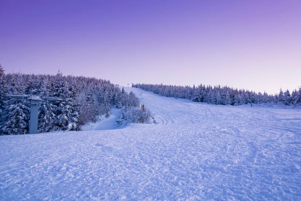 Jesenk Czech Republic Feb 2021 Лижний Схил Під Час Заходу — стокове фото