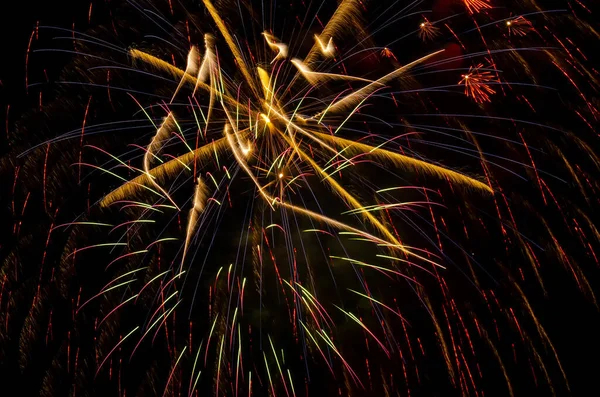 Bright Festive Fireworks Light Rays Dark Sky Background Fireworks Royalty Free Stock Images