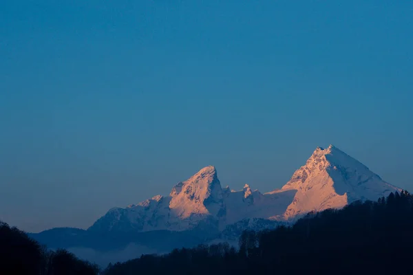 冬季日出时的Watzmann山脉 德国Berchtesgaden国家公园 巴氏阿尔卑斯山 — 图库照片