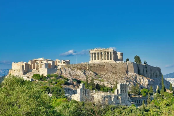 Atene Grecia Aprile 2021 Acropoli Partenone Cielo Blu Primavera Atene — Foto Stock