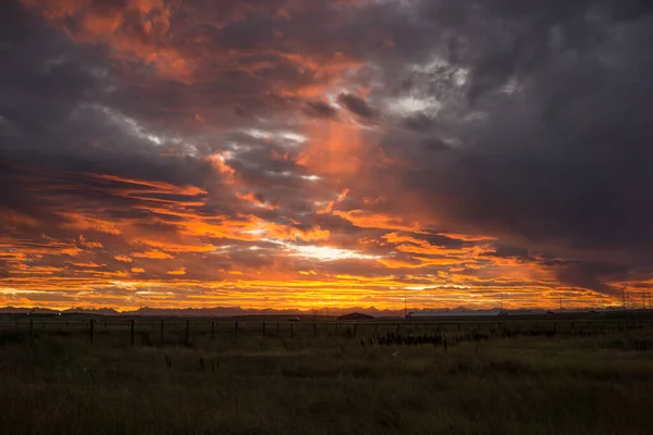 Den Vackra Solnedgången Himlen Över Fälten — Stockfoto