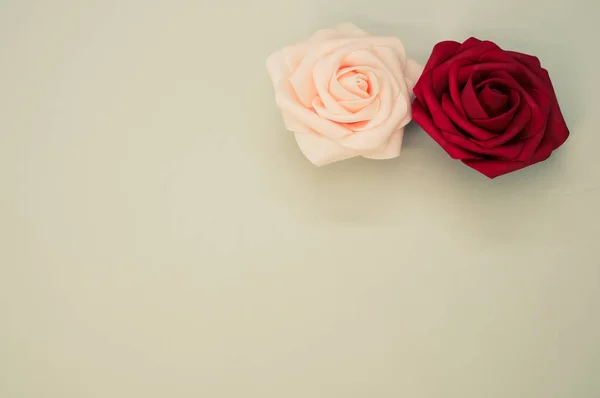 Uma Vista Superior Rosas Fita Cetim — Fotografia de Stock