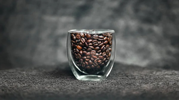 Gros Plan Grains Café Dans Une Tasse Transparente — Photo