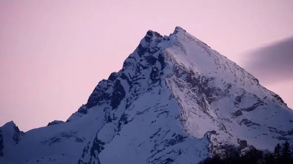 peak of Mt. Watzmann in winter after sunset, bavarian alps, Berchtesgaden national park, Germany