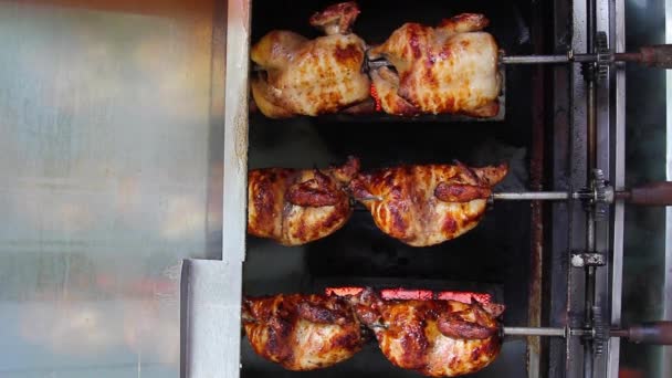 Close View Meat Pieces Grill — Stock Video