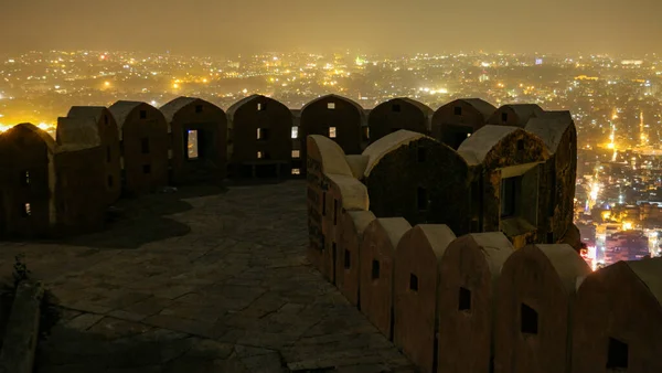 Flygbild Nahargarh Fort Utkanten Aravalli Hills Rajastan Indien Natten — Stockfoto