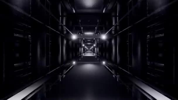 Futuristiska sci-fi rymdtunnel passagen med glödande glänsande ljus — Stockvideo