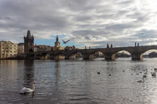 Prag Daki Charles Köprüsü Nün Güzel Bir Manzarası Ünlü Bir — Stok fotoğraf