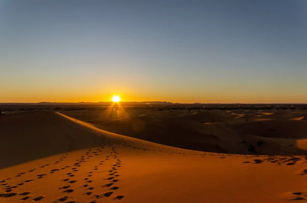Över Röda Ökensand Sahara Vid Solnedgången — Stockfoto