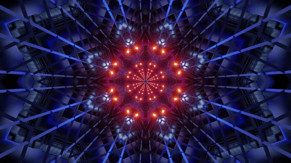 幾何学的形状を持つ未来的な背景の3Dレンダリングと青と赤の光を導いた — ストック写真