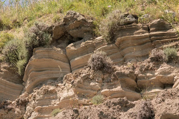 Geologiska Lager Sand Som Exponeras För Blotta Ögat Ischia Italien — Stockfoto