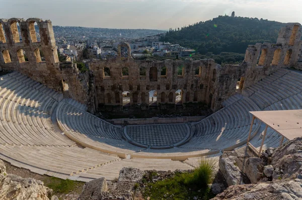 Una Vista Del Teatro Herodión Atticus Bajo Las Ruinas Acrópolis — Foto de Stock
