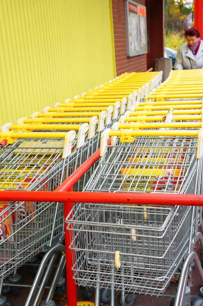 Poznan Poland Oct 2013 Row Shopping Carts Biedronka Supermarket — 图库照片