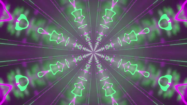 Rendering Futuristic Kaleidoscopic Patterns Neon Green Purple Vibrant Colors — 스톡 사진