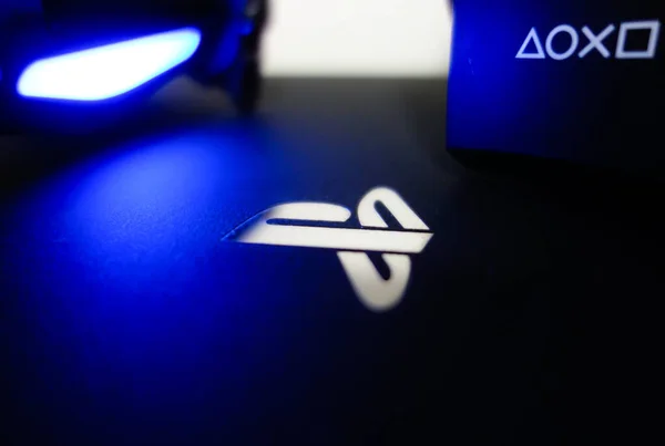 Sao Paulo Brasilien Mai 2021 Sony Playstation Logo Beleuchtet Blaues — Stockfoto