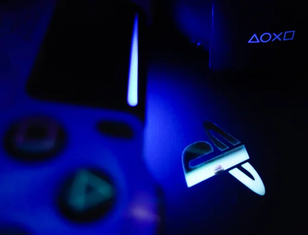 Sao Paulo Brazil May 2021 Sony Playstation Logo Illuminated Blue — 스톡 사진