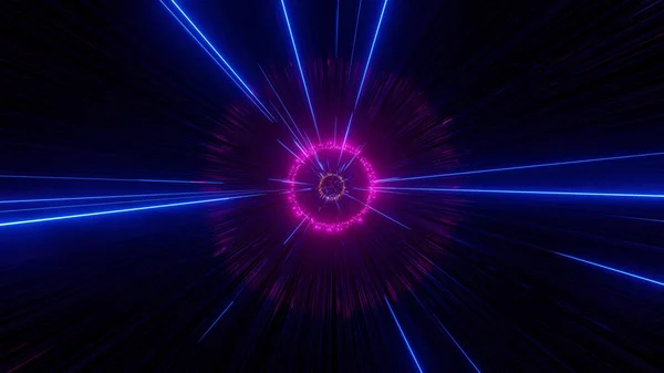 Рендеринг Прохладного Футуристического Фона Фиолетовых Ярких Цветах Неоновыми Голубыми Лучами — стоковое фото