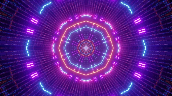 Rendering Futuristic Kaleidoscopic Patterns Neon Blue Purple Vibrant Colors — 스톡 사진