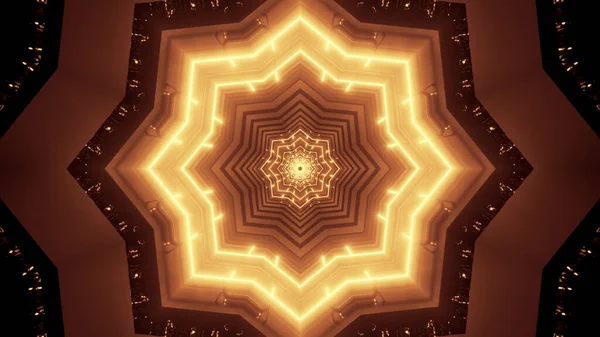 Rendering Futuristic Kaleidoscopic Patterns Neon Gold Brown Vibrant Colors — 스톡 사진