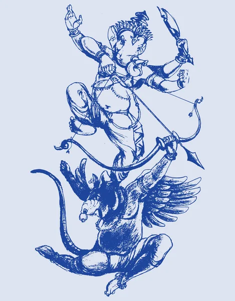 青色の背景にガネーシャ卿のシルエットのスケッチのイラスト — ストック写真