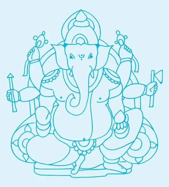 Illustration Sketch Lord Ganesha Silhouette Blue Background — 스톡 사진