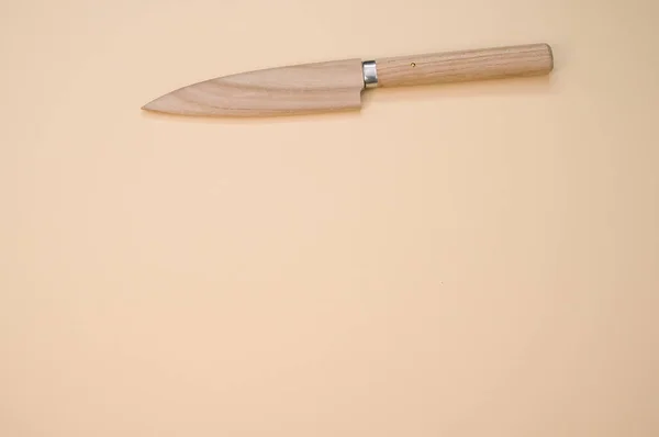 Крупный План Классического Японского Ножа Изолированного Розовом Фоне Копирайтом — стоковое фото