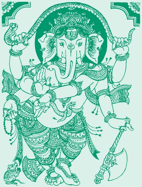 Illustration Sketch Lord Ganesha Silhouette Green Background — 스톡 사진
