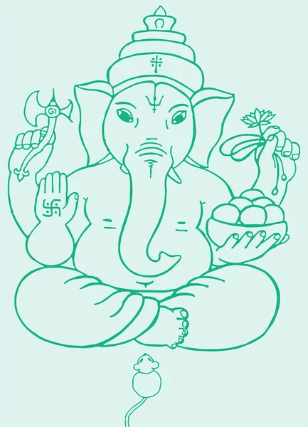 Yeşil Arka Planda Lord Ganesha Nın Siluetinin Bir Çizimi — Stok fotoğraf