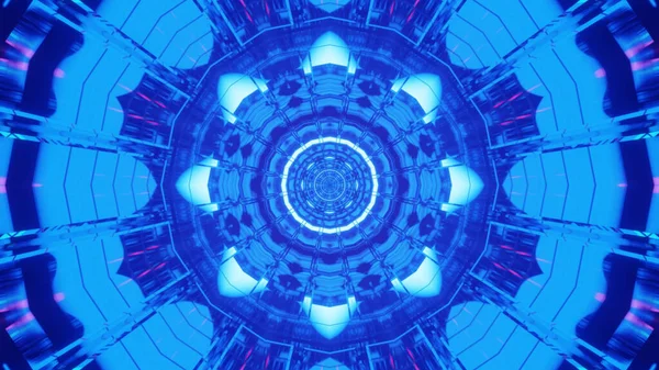 Uma Renderização Padrões Caleidoscópicos Futuristas Cor Vibrante Azul — Fotografia de Stock
