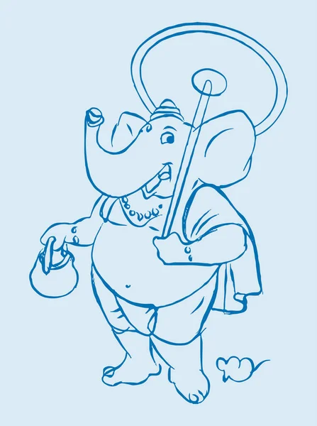 Illustration Croquis Silhouette Lord Ganesha Sur Fond Bleu — Photo