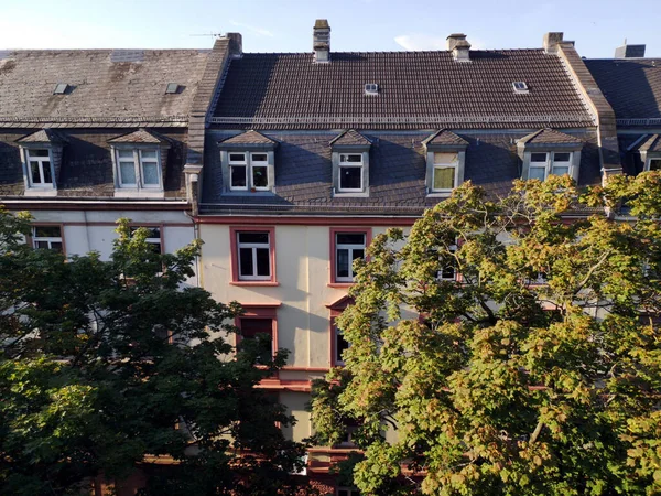 Blick Auf Ein Klassisches Gebäude Hinter Üppig Grünen Bäumen — Stockfoto