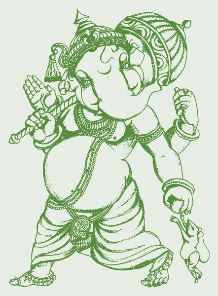 Illustration Sketch Lord Ganesha Silhouette Green Background — 图库照片