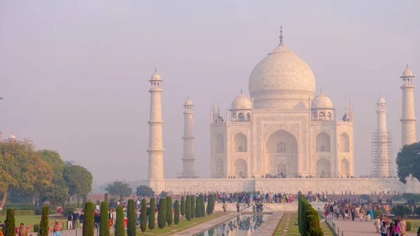 Taj Mahal Elfenben Vit Marmor Mausoleum Södra Stranden Floden Yamuna — Stockfoto