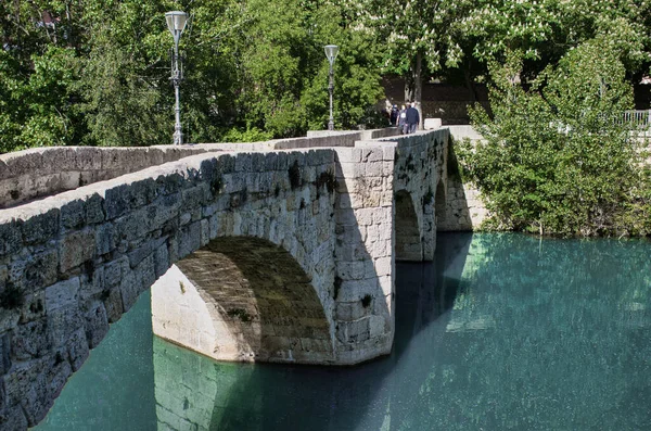Antiguo Puente Puentecillas Origen Romano Sobre Río Carrión Ciudad Española — Foto de Stock