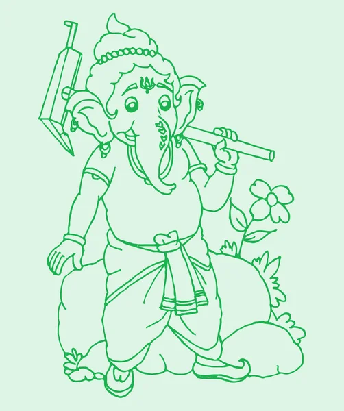 Illustration Skitse Lord Ganesha Silhuet Grøn Baggrund - Stock-foto