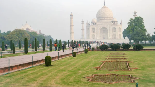 Das Elfenbeinweiße Marmormausoleum Taj Mahal Südufer Des Flusses Yamuna Agra — Stockfoto